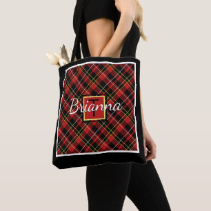 Bolsa Tote Padrão Simples de Tartan Preto Amarelo Amarelo Ve