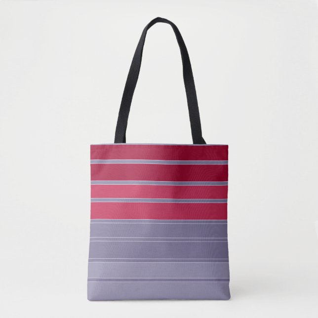 Bolsa Tote Padrão simples de vermelho e cinza riscado (Frente)