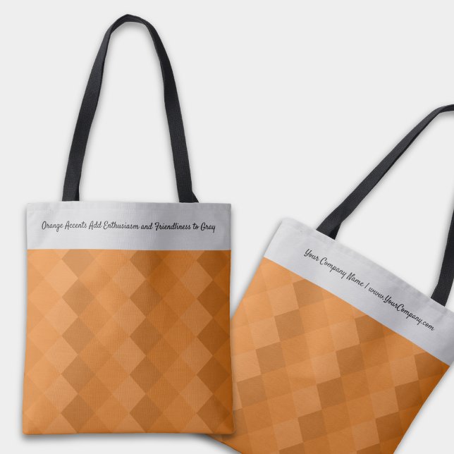 Bolsa Tote Padrão Terrestre de Azulejo Laranja e linha de Cin (Earthy Tile Pattern Orange & Gray Tagline Tote Bag)