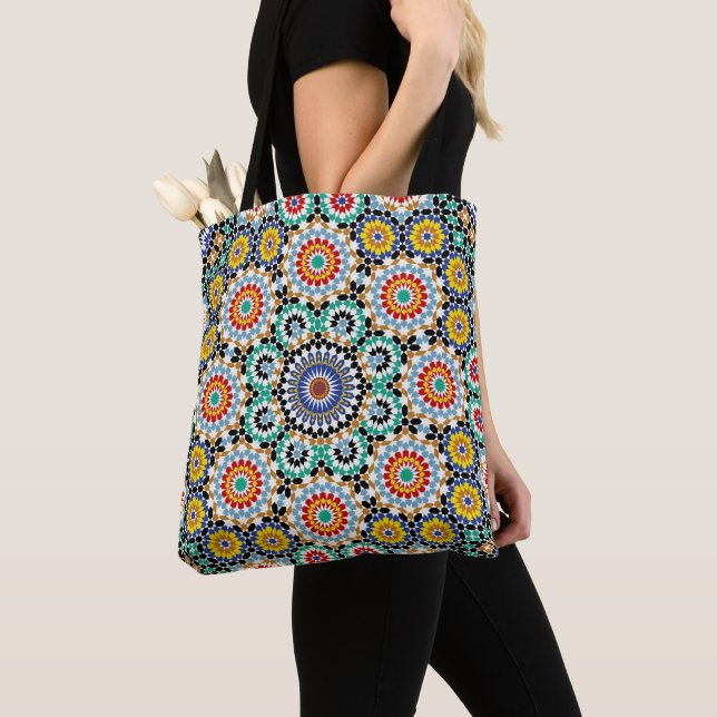 Bolsa Tote Padrão Tradicional Boho de Mosaico Marroquino (Close Up)