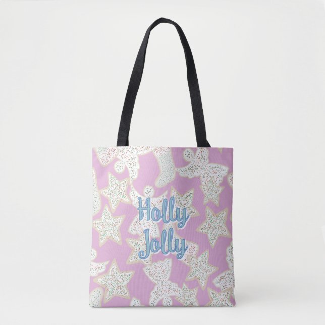 Bolsa Tote Padrão Tradicional de Biscoitos de Natal Holly Jol (Frente)