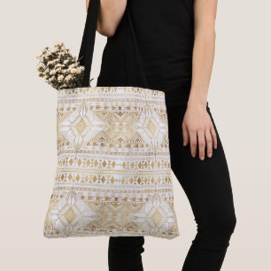 Bolsa Tote Padrão Trendy Dourado Geométrico Tribal Aztec