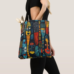 Bolsa Tote Padrão tribal africano com ídolos.