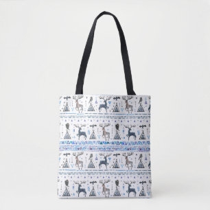 Bolsa Tote Padrão tribal contínuo com animais e dr