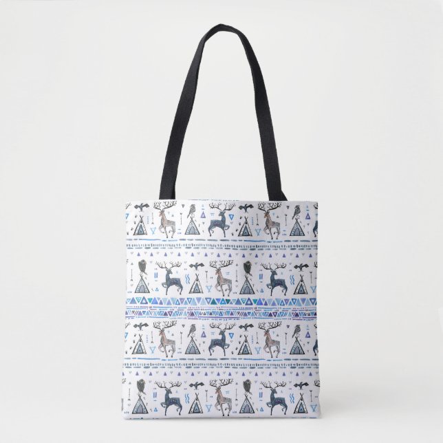 Bolsa Tote Padrão tribal contínuo com animais e dr (Frente)