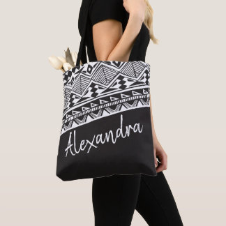 Bolsa Tote Padrão Tribal de Cinzas Escuras Personalizado
