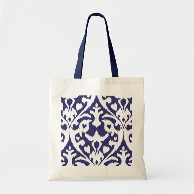 Bolsa Tote Padrão tribal legal, azul e branco, de ikat (Frente)