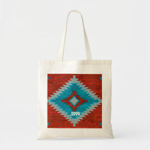 Bolsa Tote Padrão Tribal Sudoeste Asteca Turquesa Vermelha