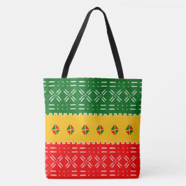 Bolsa Tote Padrão Tribal Vermelho Dourado E Verde Divertido