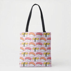 Bolsa Tote Padrão Trio de Sushi Fofo Japonês