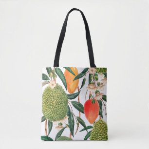 Bolsa Tote Padrão tropical aquarela, fruta duriana, manga o