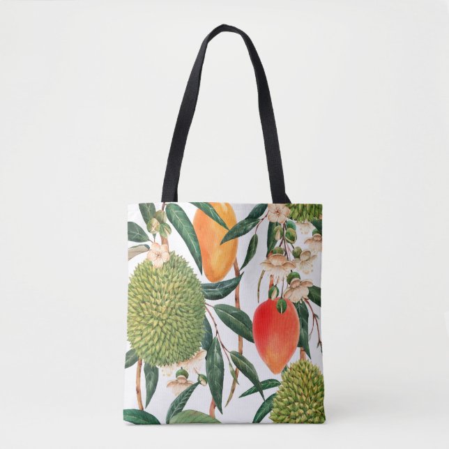 Bolsa Tote Padrão tropical aquarela, fruta duriana, manga o (Frente)