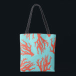 Bolsa Tote Padrão Tropical Beach Coral, Turquesa Vermelha<br><div class="desc">Para obter materiais de marketing correspondentes adicionais,  entre em contato comigo em maurareed.designs@gmail.com.</div>