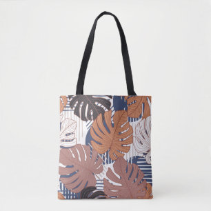 Bolsa Tote Padrão tropical com folhas exóticas de monstera co
