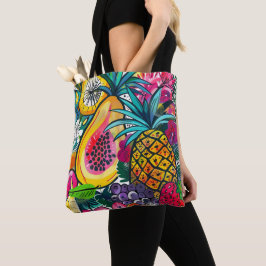 Bolsa Tote Padrão Tropical de Mamão em Arte Pop Ousada