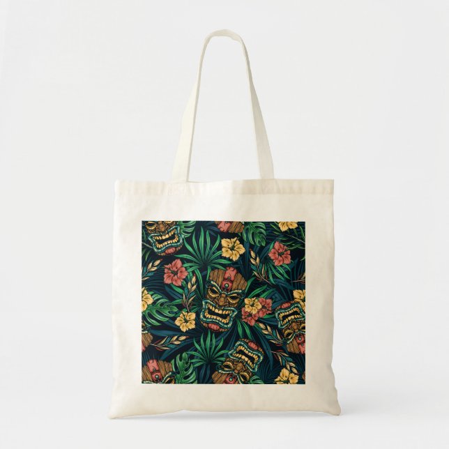 Bolsa Tote Padrão Tropical de Máscara de Tiki Havaiano (Frente)