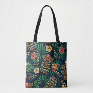 Bolsa Tote Padrão Tropical de Máscara de Tiki Havaiano