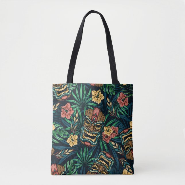Bolsa Tote Padrão Tropical de Máscara de Tiki Havaiano (Frente)