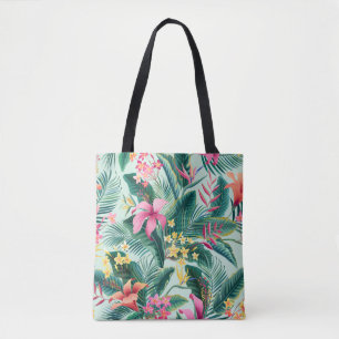 Bolsa Tote padrão tropical floral sem costura com hibisco e