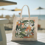 Bolsa Tote Padrão Tropical Laranja e Flores de Água<br><div class="desc">Padrão Tropical Laranja e Flores de Água</div>