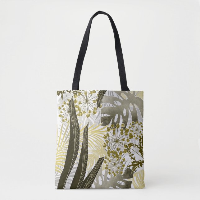 Bolsa Tote Padrão tropical monstera palmeira exótica (Frente)