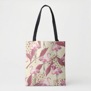 Bolsa Tote Padrão tropical sem costura com flamingo cor-de-r