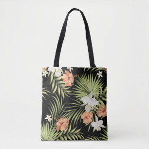 Bolsa Tote padrão tropical vegetativo com flores de hibisco