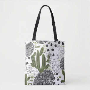 Bolsa Tote padrão uniforme com cacto em fundo branco. 