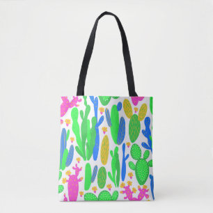 Bolsa Tote padrão uniforme com cacto em fundo branco.