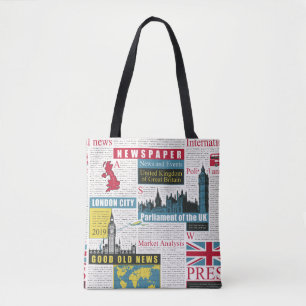 Bolsa Tote padrão uniforme com o jornal britânico ou londrin