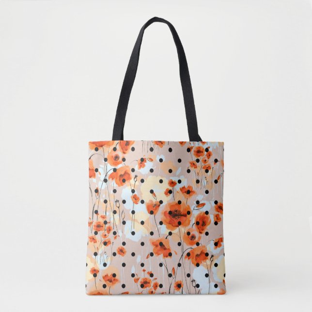 Bolsa Tote padrão uniforme de abstrato floral com poppie de c (Frente)