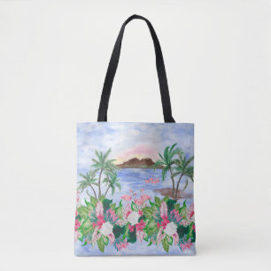 Bolsa Tote Padrão uniforme de pintura aquosa com hawaiano