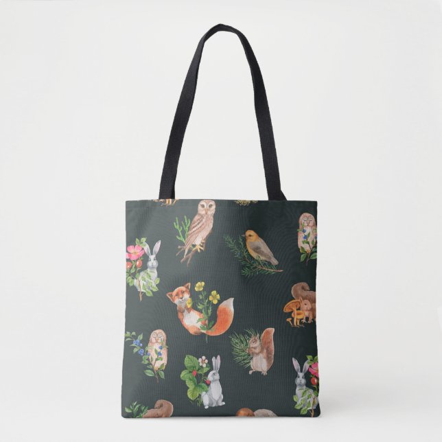 Bolsa Tote Padrão uniforme desenhado à mão com floresta aquos (Frente)
