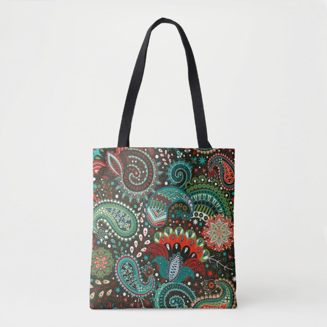 Bolsa Tote Padrão uniforme floral com elementos paisley (Frente)
