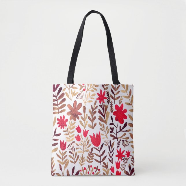 Bolsa Tote Padrão uniforme floral de aquarelas. Bota desenhad (Frente)