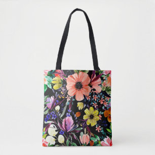 Bolsa Tote Padrão uniforme floral de aquarelas. Diferentes b