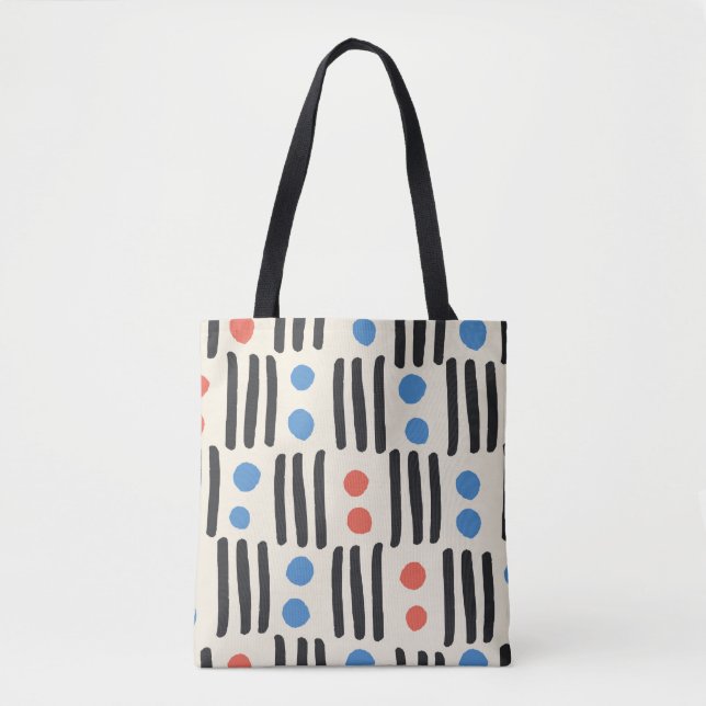 Bolsa Tote Padrão uniforme moderno com faixas e pontos em b (Frente)