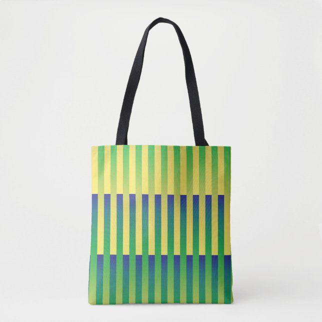 Bolsa Tote Padrão Verde Amarelo Azul Striped (Frente)