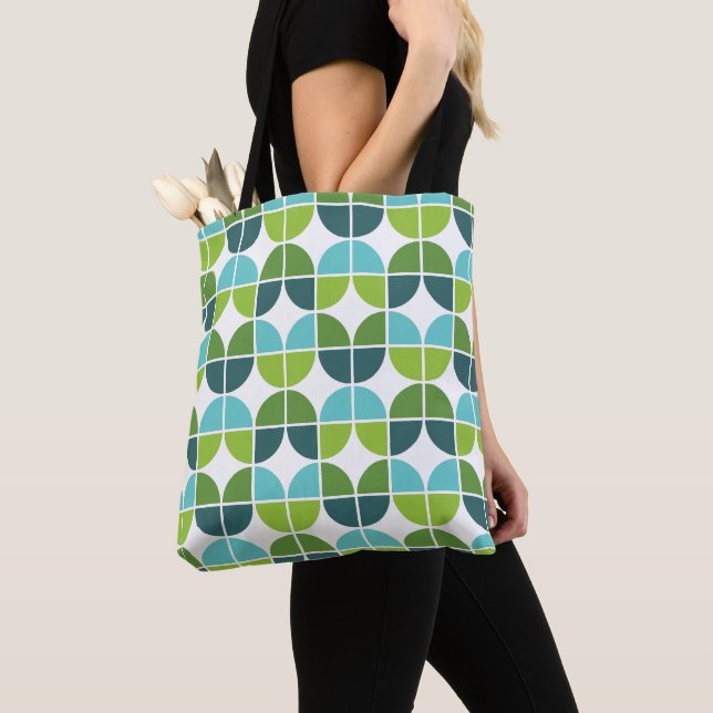 Bolsa Tote Padrão Verde Azul Geométrico (Close Up)