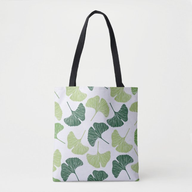 Bolsa Tote Padrão Verde Ginkgo Biloba Sem Costura (Frente)