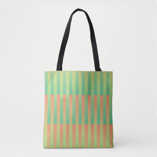 Bolsa Tote Padrão verde laranja riscado (Frente)