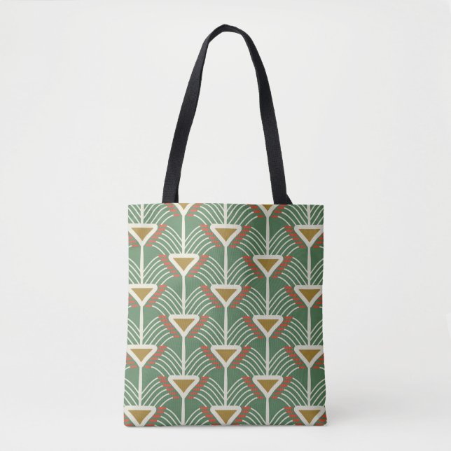 Bolsa Tote padrão verde sem costura com linhas e calhas de ge (Frente)