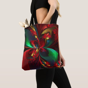 Bolsa Tote Padrão Verde Vermelho Abstrato Floral Moderno #11