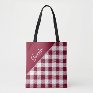 Bolsa Tote Padrão verificado de Xadrez de Buffalo Vermelho Cu