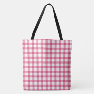 Bolsa Tote Padrão verificado de Xadrez de Gingham cor-de-rosa