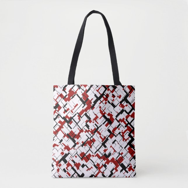 Bolsa Tote Padrão Vermelho Branco Preto da Camo Digital (Frente)