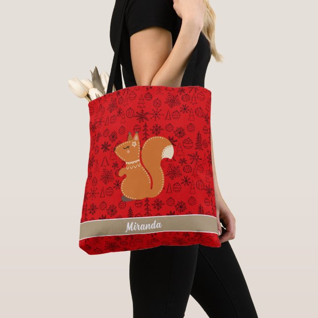 Bolsa Tote Padrão vermelho de esquilo (Close Up)