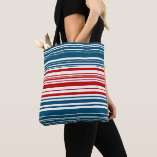 Bolsa Tote Padrão vermelho e azul riscado