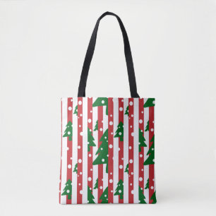 Bolsa Tote Padrão Vermelho Verde Árvore de Natal Moderno