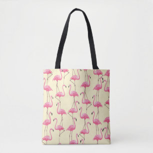 Bolsa Tote Padrão Vertical do Pássaro Flamingo Realista